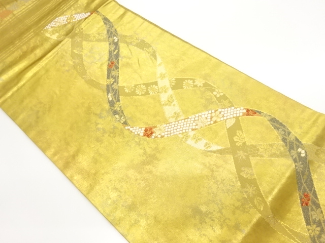 JAPANESE KIMONO / HIRAKI NAGOYA OBI / WOVEN AUTUMN LEAVES & FLOWERS
